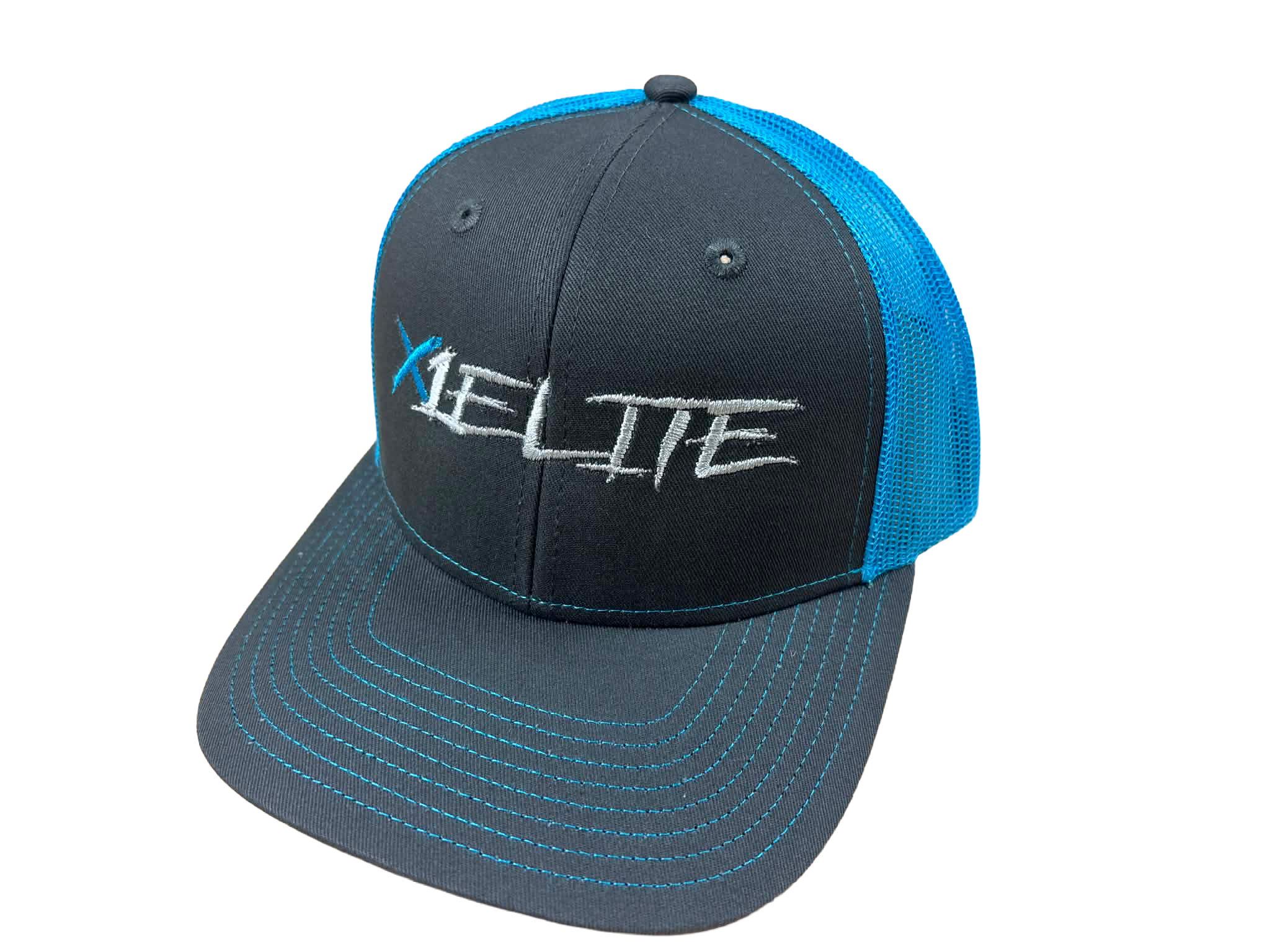 Port Authority C112 Snapback Trucker Hat-GRAY/LITE BLUE
